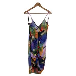 Sheer Abstract  Ruched Midi Dress Sleeveless Colorful‎ Party Cocktail medium